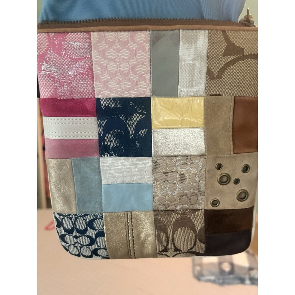 VTG Coach Patchwork Crossbody Y2K Signature C Leather Metallic Suede - Picture 3 of 16
